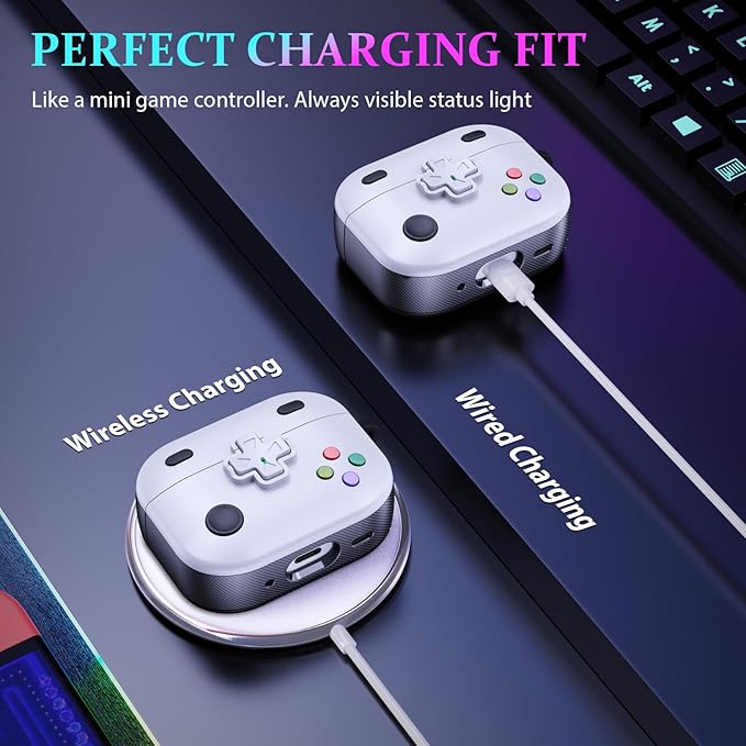 airpod pro case gamepad showing wireless and wired charging compatibility while keeping the design intact