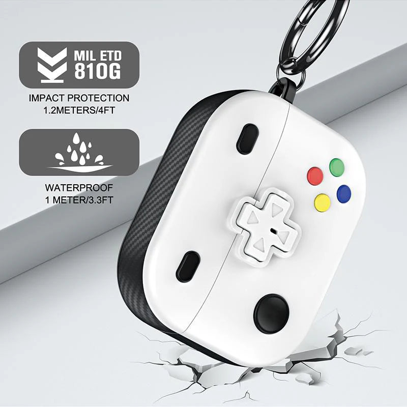 Shockproof and waterproof airpod pro case styled as a game controller with MIL ETD 810G rating