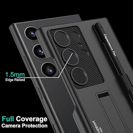 Close up of samsung cover full coverage camera protection with 1.5mm raised edges on a s25 ultra