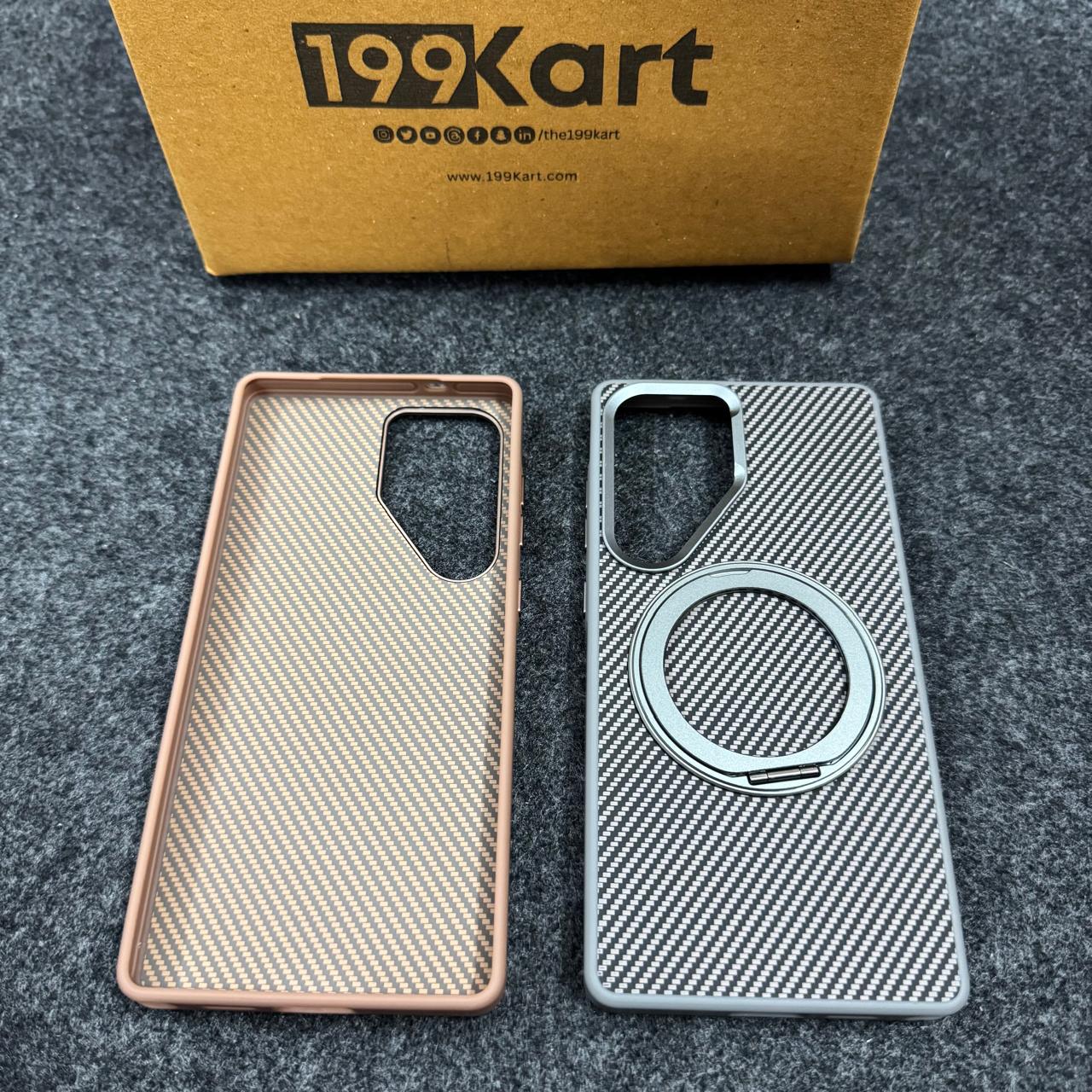 Inner view of Samsung covers in dual tone carbon finish, S25 Ultra showing slim fit protection and durable frame build.