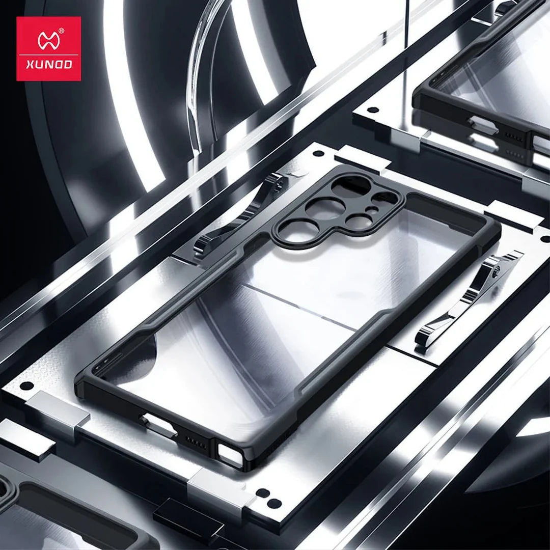 Sleek clear black edge samsung cover for s24 ultra cases india placed in a tech setup, highlighting its premium finish