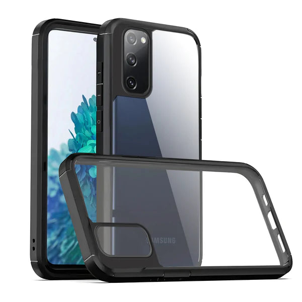 Crystal clear samsung cover with soft black edges, samsung s20 fe case designed to showcase the phone original color.