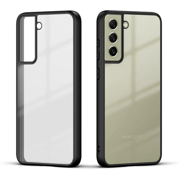 Dual view of clear samsung cover with reinforced edges and precise cutouts for samsung s20 fe case