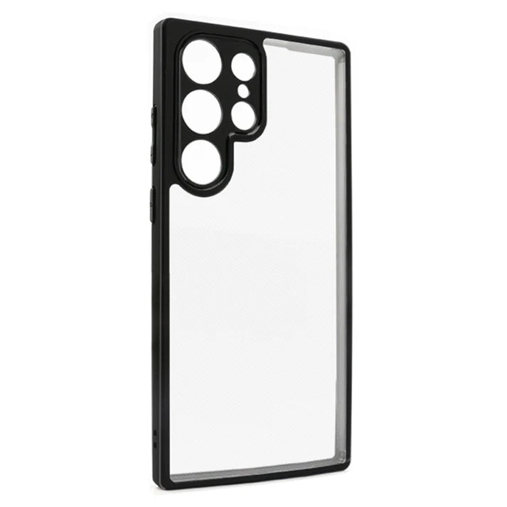 Transparent samsung cover with black border, samsung s23 ultra cover showcasing sleek design and durable protection.
