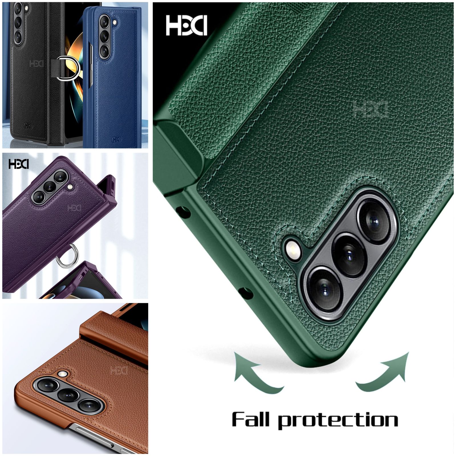 Close up of green Samsung Galaxy Z Fold 6 cover highlighting protective hinge and shockproof edges for samsung covers