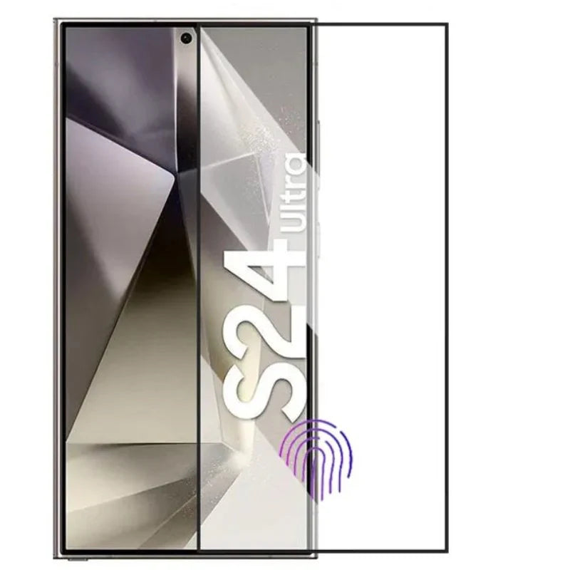 Samsung tempered glass screen protector, stable and firm fit, ant reflective, designed for durability and secure attachment for S24 Ultra