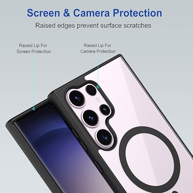 Shockproof Samsung S25 Ultra cover with raised edges for screen and camera lens protection, in a clear and black finish