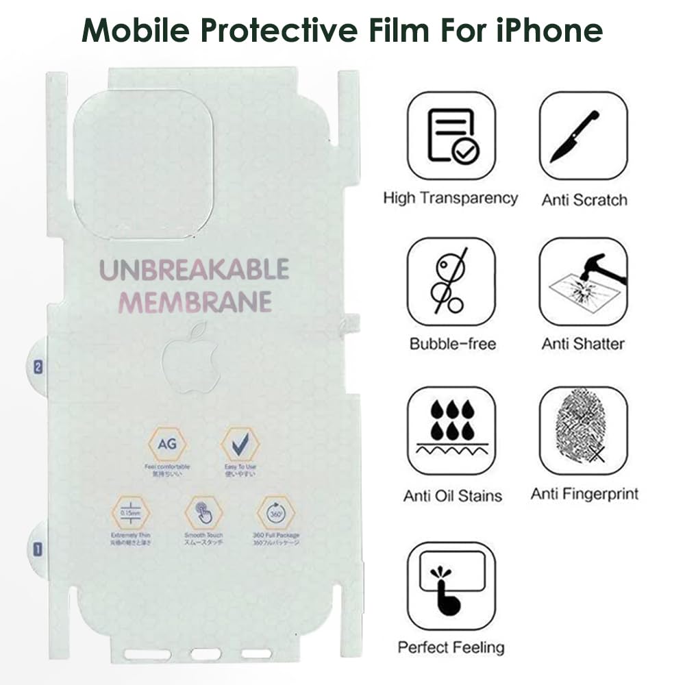 High transparency back membrane film for iPhone with scratch resistance and bubble free application.