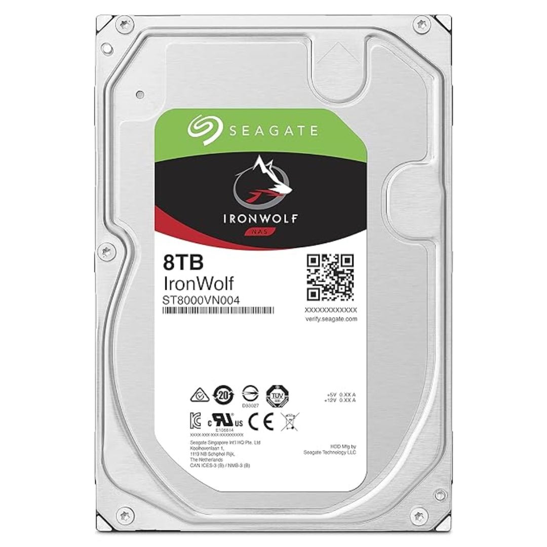 seagate IronWolf 8TB NAS internal hard drive with white label and QR code