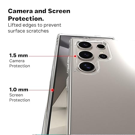 Clear hybrid mobile cover with raised camera edges and 1.0mm screen protection for scratch prevention for Samsung S25 Ultra