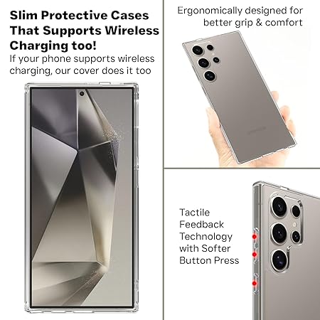 Slim protective mobile cover supporting wireless charging with ergonomic grip and soft button feedback for Samsung S25 Ultra case