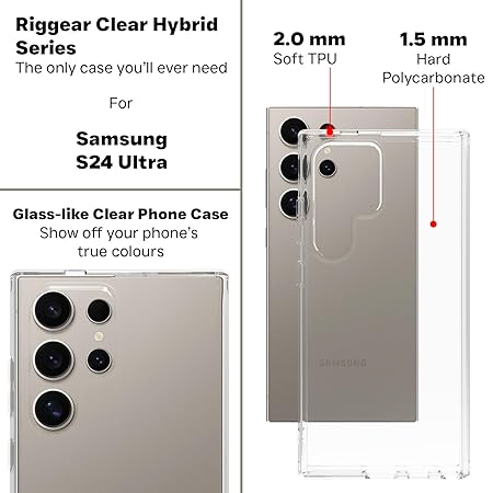 Glass like transparent Samsung cover featuring 2.0mm soft TPU and 1.5mm hard polycarbonate for dual protection for S25 ultra