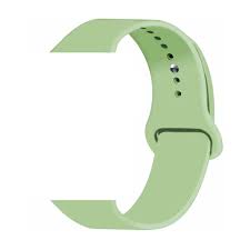 Pastel green silicone Apple Watch strap shown in profile, emphasizing its smooth, flexible curve.
