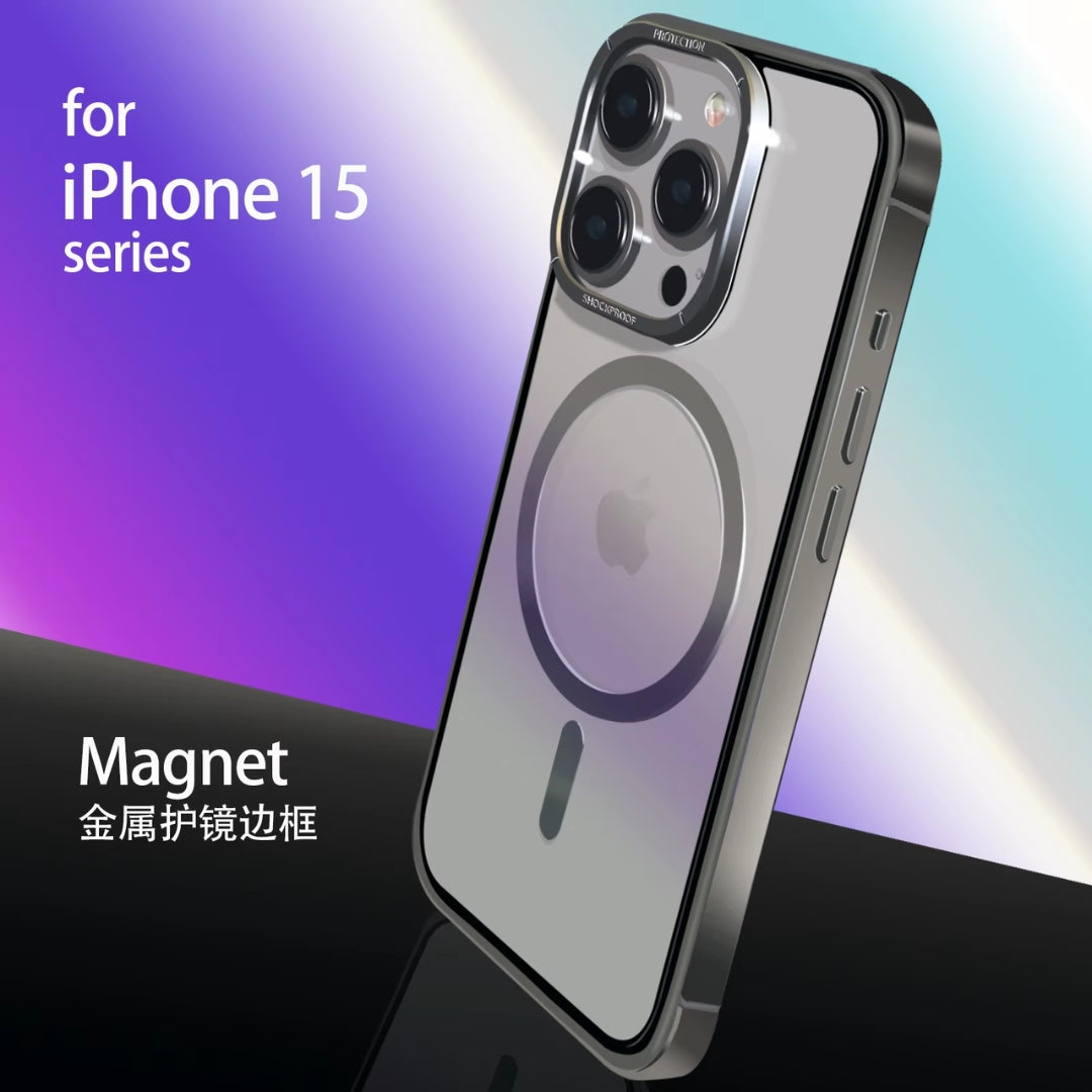 Silver iPhone case with MagSafe support, iphone 15 pro max cover featuring a minimalist and reflective design