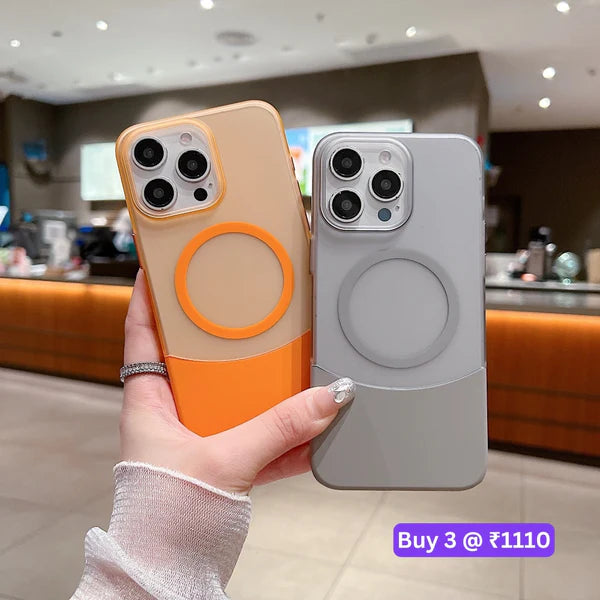Transparent orange and grey Iphone Cases with MagSafe, iphone 15 pro max cover offering dual layer protection and scratch resistance.