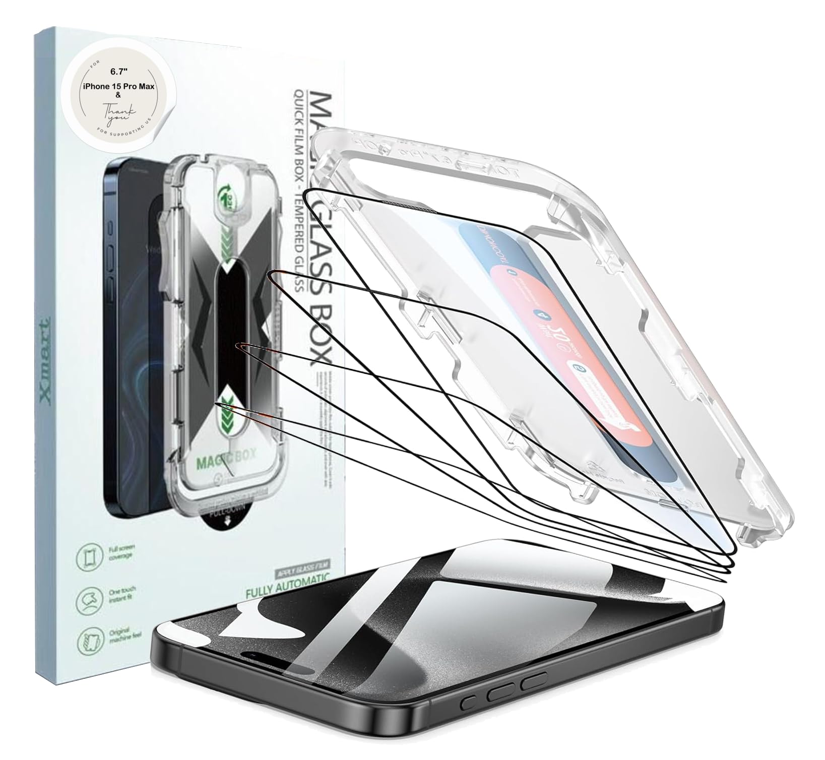 iphone 15 pro max encased in a clear case with a tempered glass, combining style and protection for everyday use.