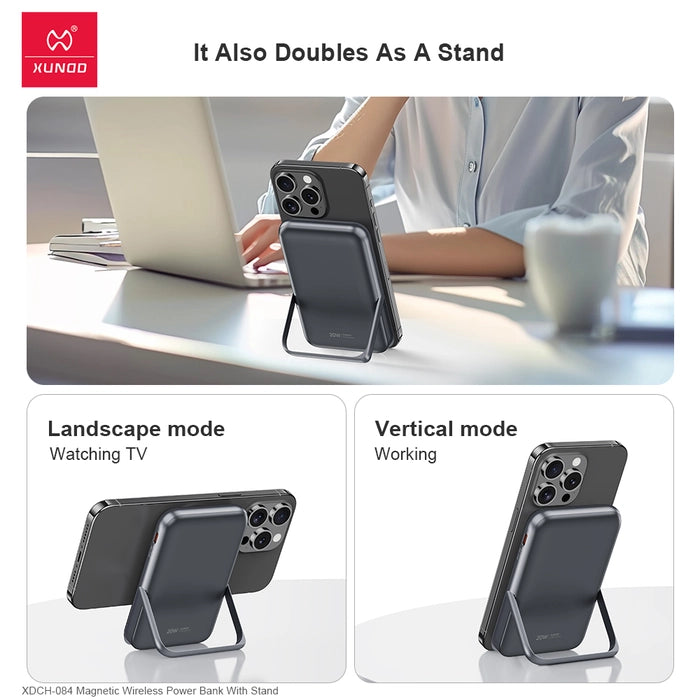 XUNDO XDCH-084 power bank Featuring a compact stand design that provides two modes vertical and landscape