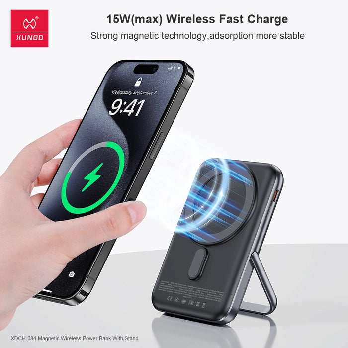 XUNDO XDCH-084 10000mAh Magnetic Wireless Power Bank with Stand – 20W Fast Charging