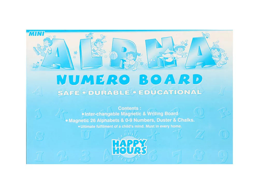 mini alpha numero board thats safe, durable, educational featuring inter changeable magnetic and writing board, magnetic 26 alphabets and 0 to 9 numbers, duster and chalk