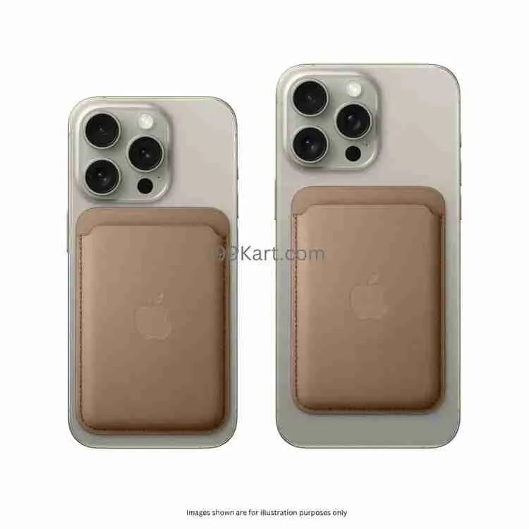 Natural brown Apple MagSafe wallet paired with iPhone, card holder showcasing a perfect blend of function and form