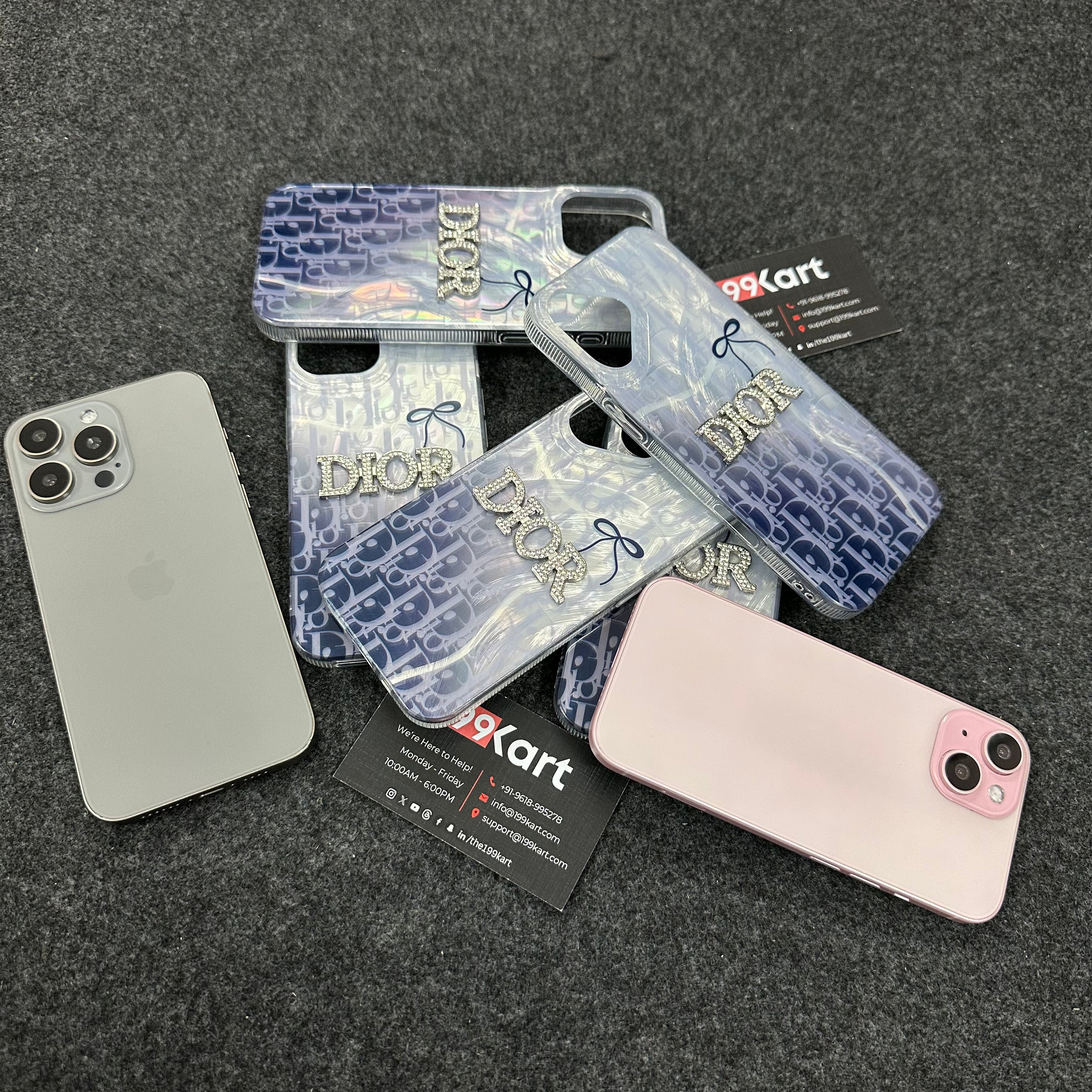 Designer electroplated iPhone case with Dior branding, iphone 15 back cover delivering a luxurious feel and precise laser cut button access.