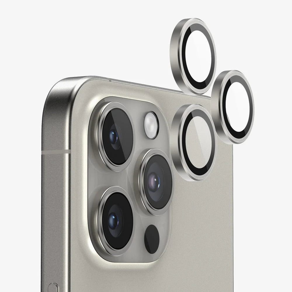 A premium natural titanium iphone camera lens crafted for iPhone 16 Pro and Pro Max to prevent damage and enhance durability.