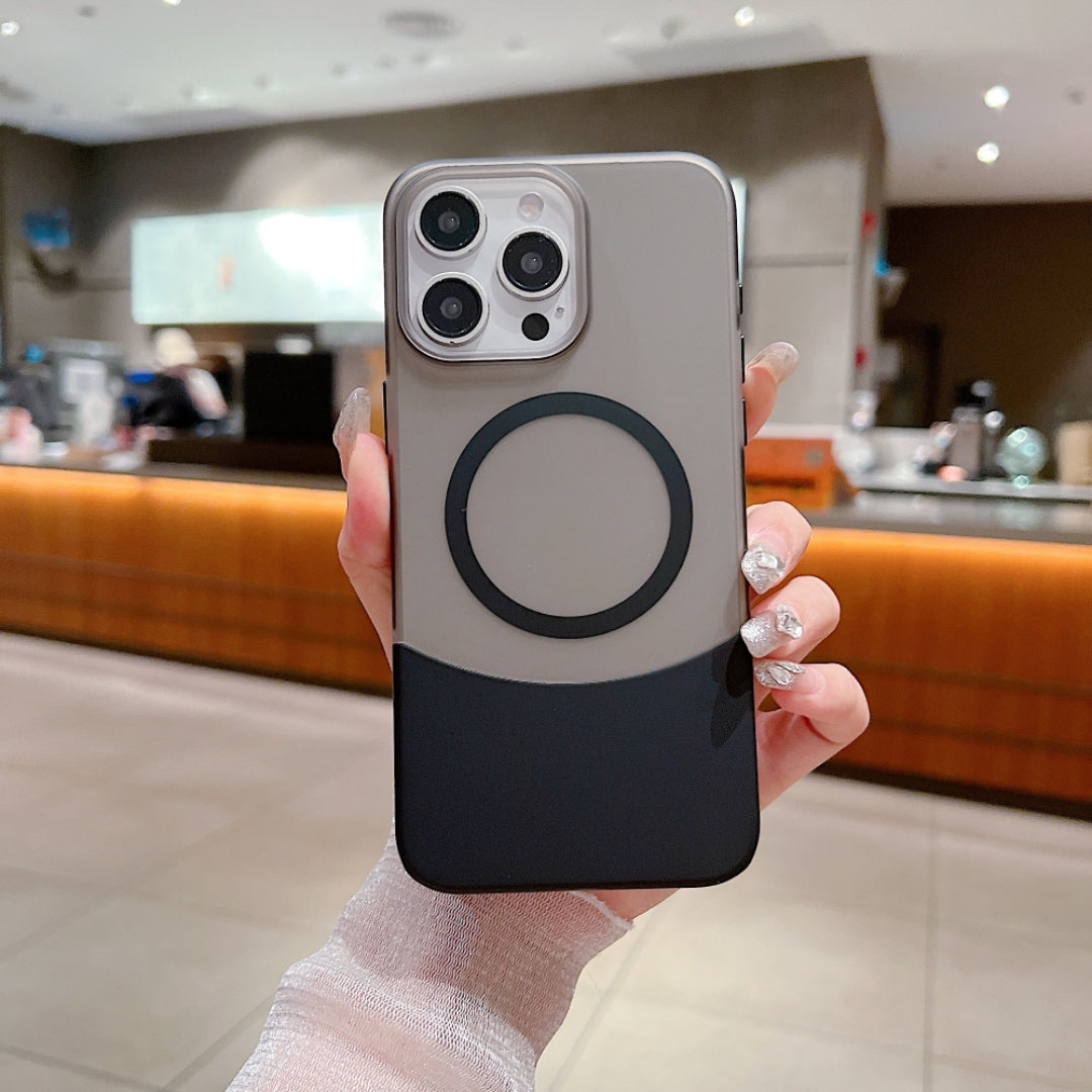 A stylish MagSafe iPhone case with a two tone black and white design, iphone 16 pro max cover providing a modern look with enhanced grip and scratch resistance