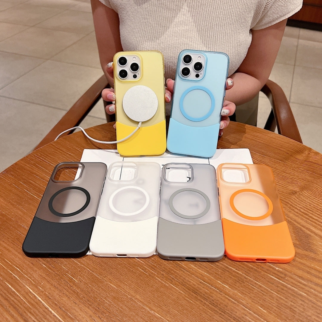 Multi color MagSafe compatible iPhone cases for iphone 16 pro max cover with matte dual tone finish in yellow, blue, white, black, orange, and grey stylish mobile covers and iPhone cases for Apple users.