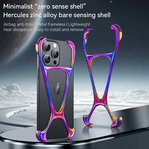 Dual frame Hercules zinc alloy iPhone case in multicolor finish, iphone 15 pro max cover featuring shockproof anti drop protection trendy mobile cover