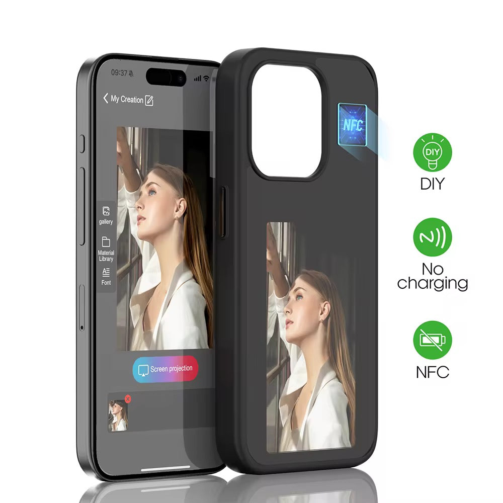 Modern iPhone cases for iphone 15 pro max cover featuring a smart screen that displays images or art via NFC connection
