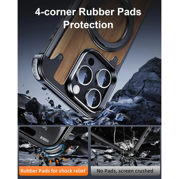 Shockproof wooden iPhone case for iphone 15 pro max cover with 4 corner rubber pads for drop protection rugged iPhone cover designed for impact resistance and durability.