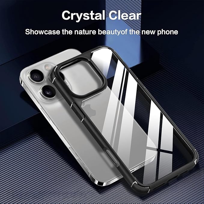 Crystal clear mobile cover with black edges, iphone 13 pro max cover designed to highlight the iPhone&