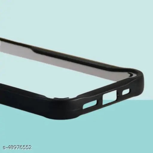 Close up of black edge transparent iPhone case, highlighting cutouts for ports, showcasing this durable iPhone back cover strong structure for iphone 15 pro max back cover