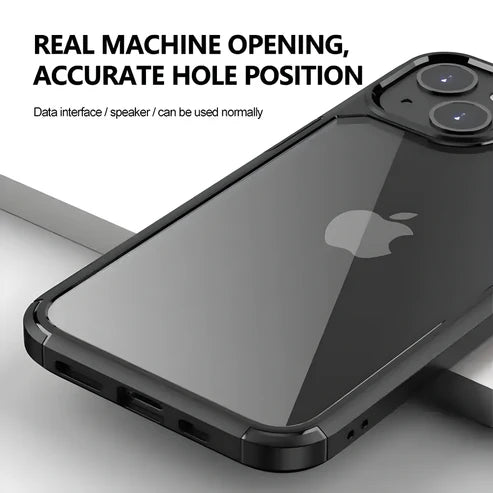Clear back iPhone case with black borders featuring precision cutouts and accurate alignment for ports and speakers, iphone 15 pro max back cover offering reliable mobile cover compatibility.
