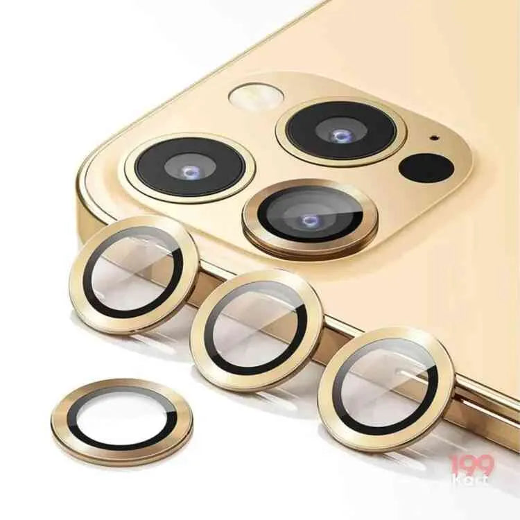 Elegant gold camera lens for iphone, providing protection against scratches and dust while maintaining a stylish look