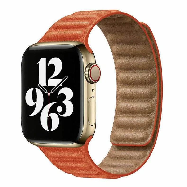 deep orange leather textured Apple Watch strap with a soft, premium feel.