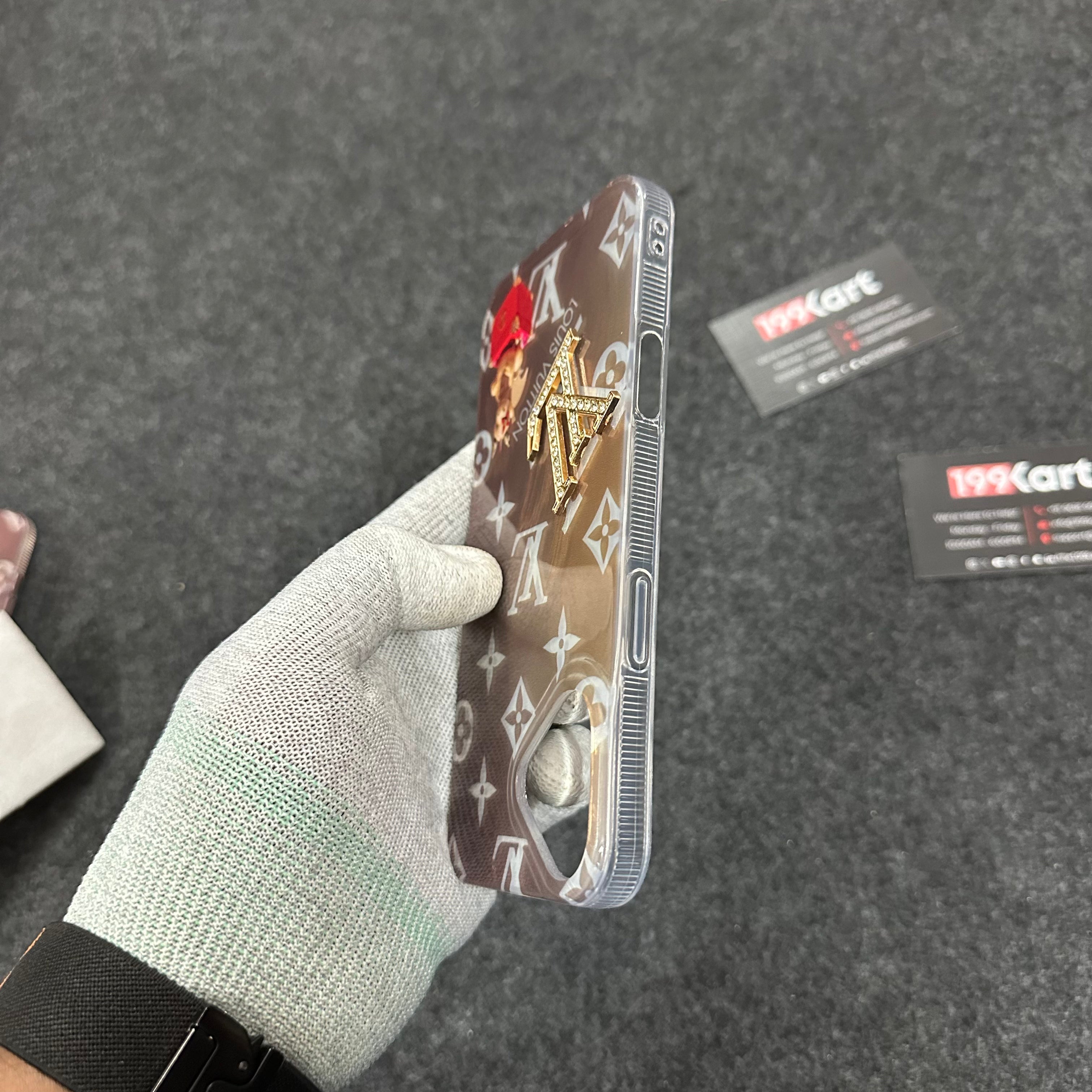 Luxury Electroplated iPhone Cover with Embossed Stone Logo – Premium Protection & Style