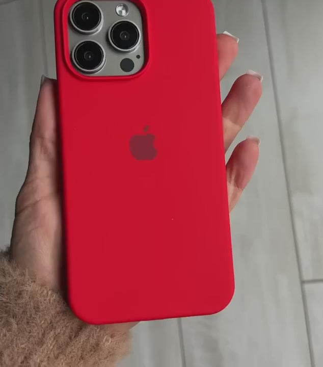 Minimalist red iPhone cover with Apple logo, iphone 15 pro max cover offering a sleek matte finish and full camera protection.