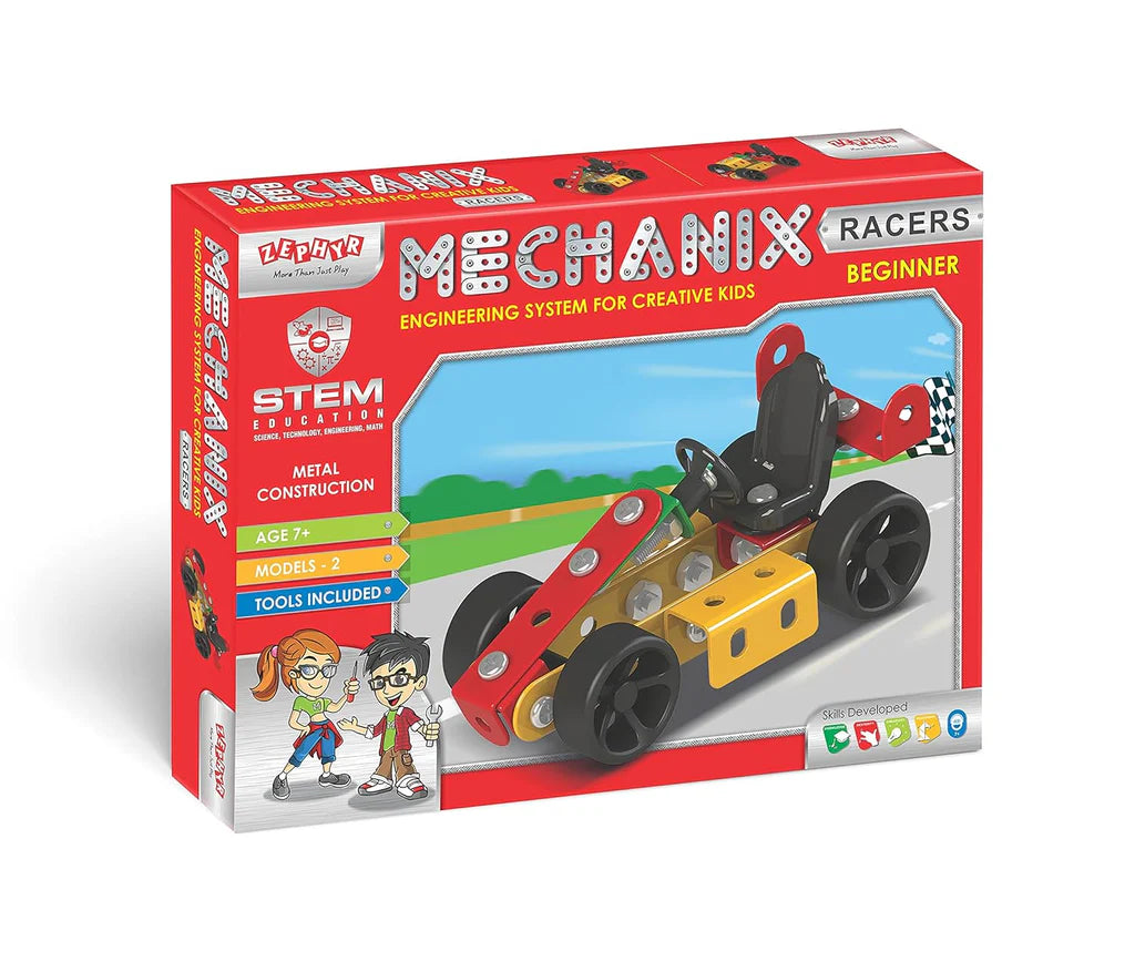 a bright toy car model box containing metal components for creative and innovative kids