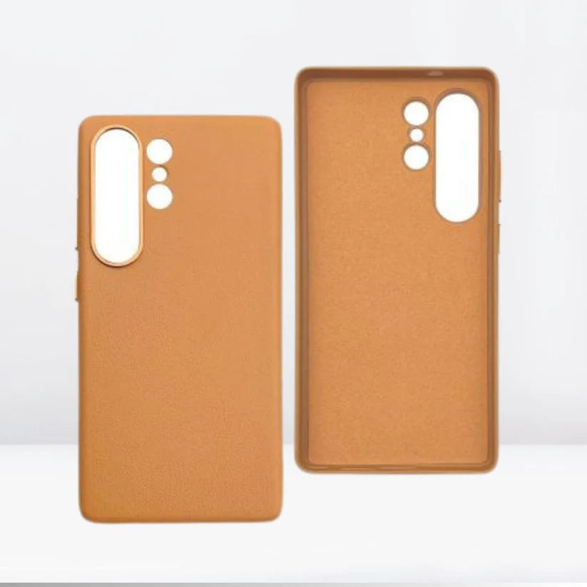 Sleek tan brown mobile covers for Samsung Galaxy S25 Ultra cover with a soft leather texture, offering premium look and strong grip