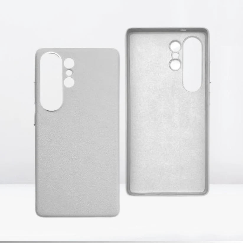 Smooth grey mobile covers for samsung galaxy S25 ultra with leather finish, shock absorbent and stylishly minimal.