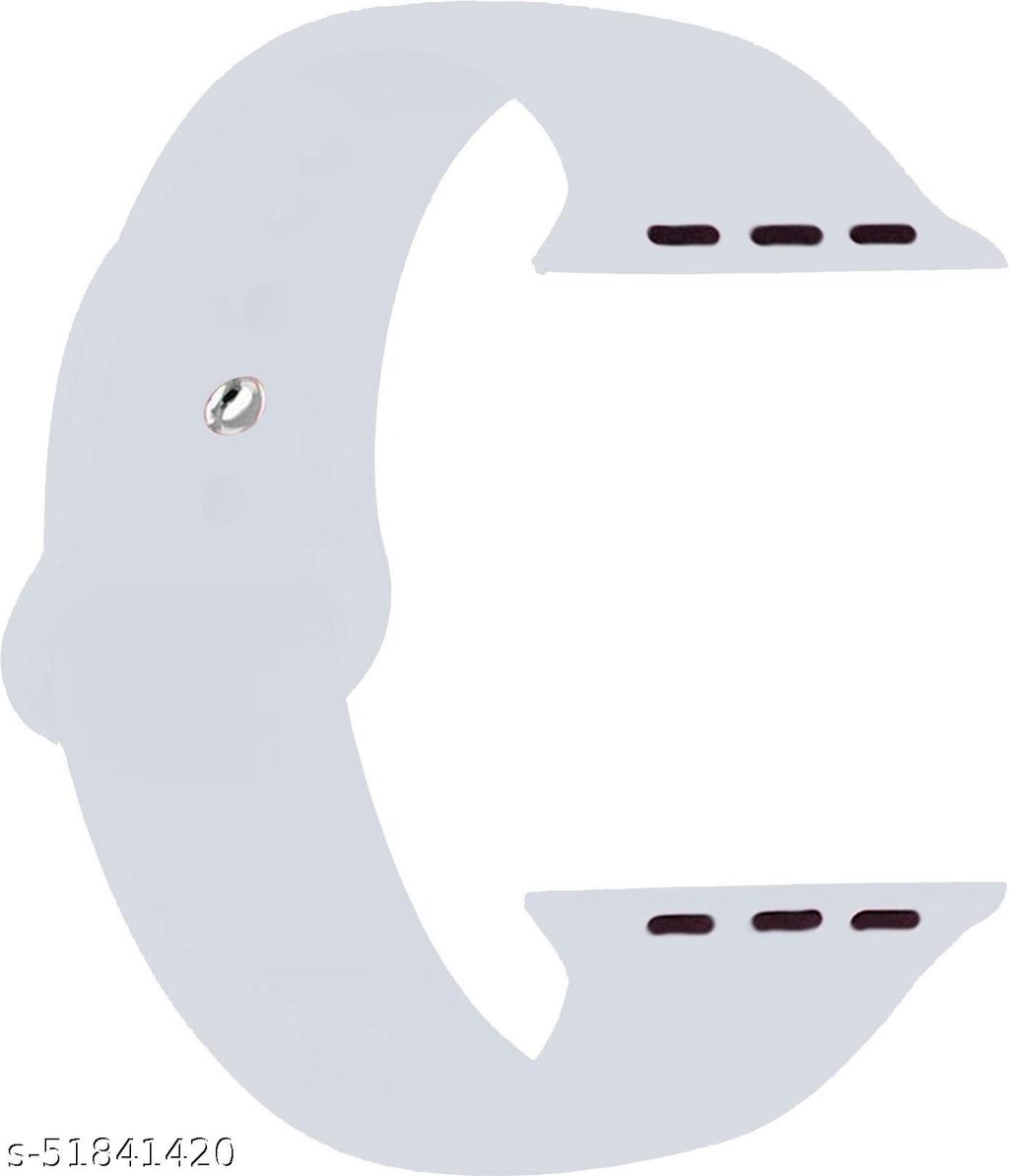Light grey silicone Apple Watch strap isolated on a white background, laid flat to show the connector grooves.