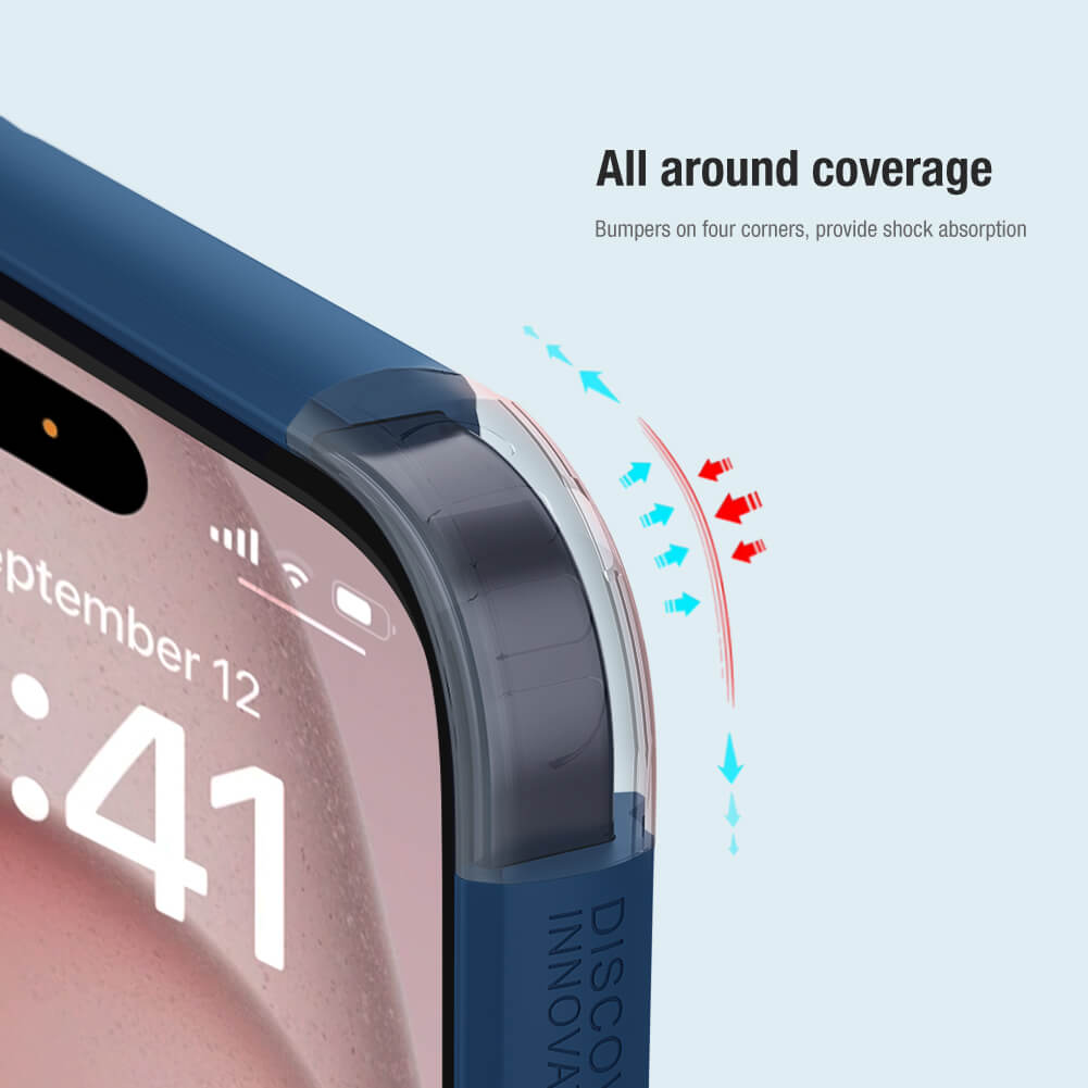 All around corner protection on iPhone cover for iphone 15 cover with bumper design for shock absorption. Premium Apple cover with drop resistance