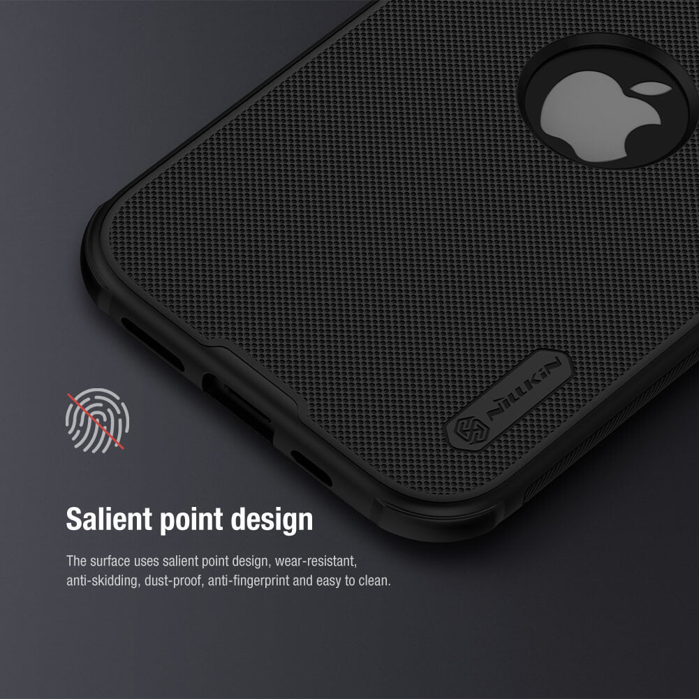 Close up of black  matte iPhone cover with fingerprint resistant salient point texture. Durable iphone 15 cover offering easy maintenance