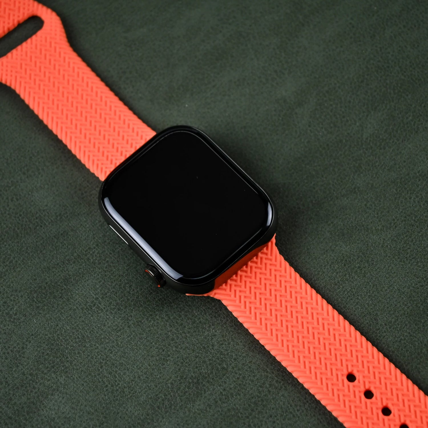 front view of the bright orange apple watch straps featuring its comfortability and durability