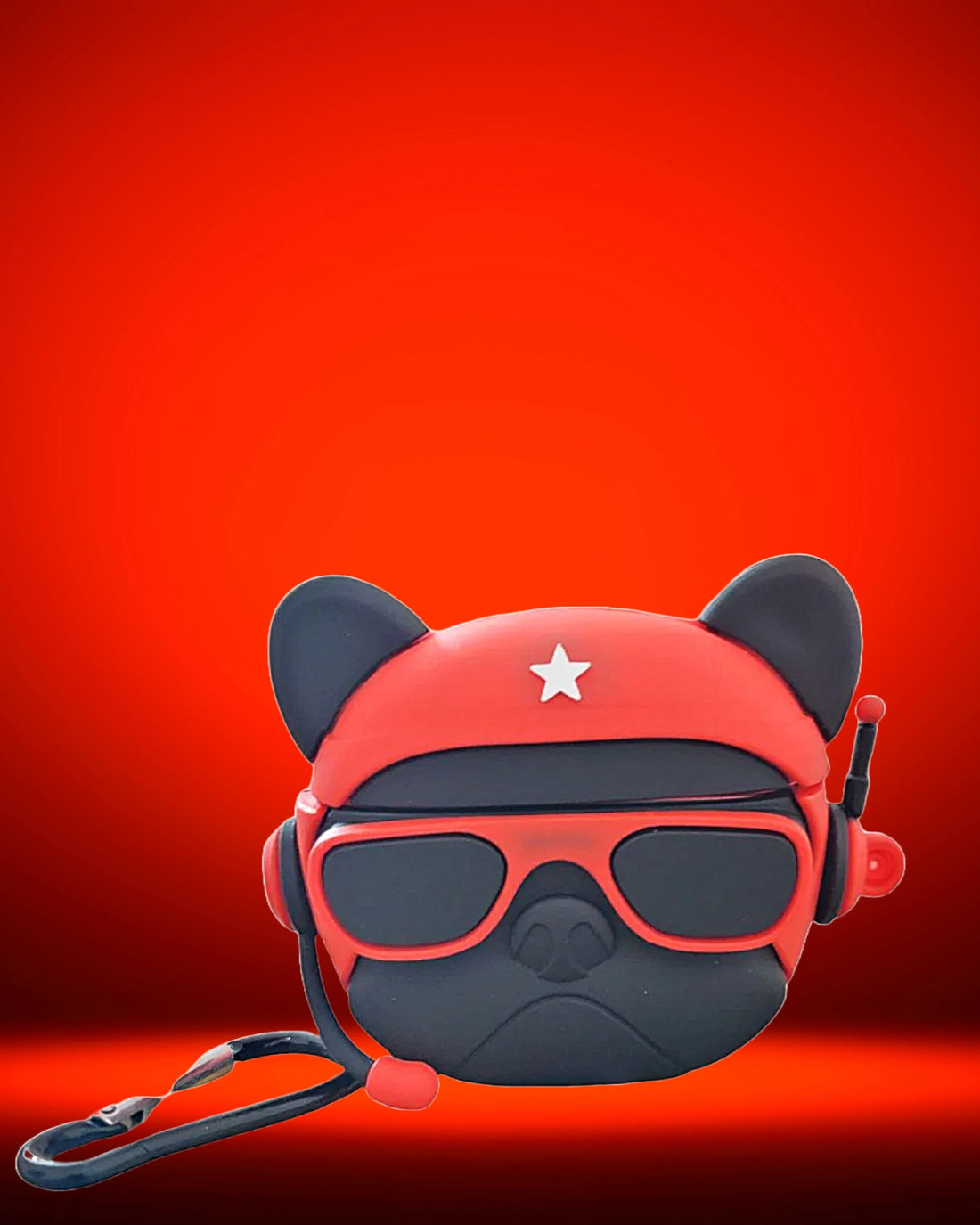 Unique military-style dog airpods pro cases featuring a red helmet