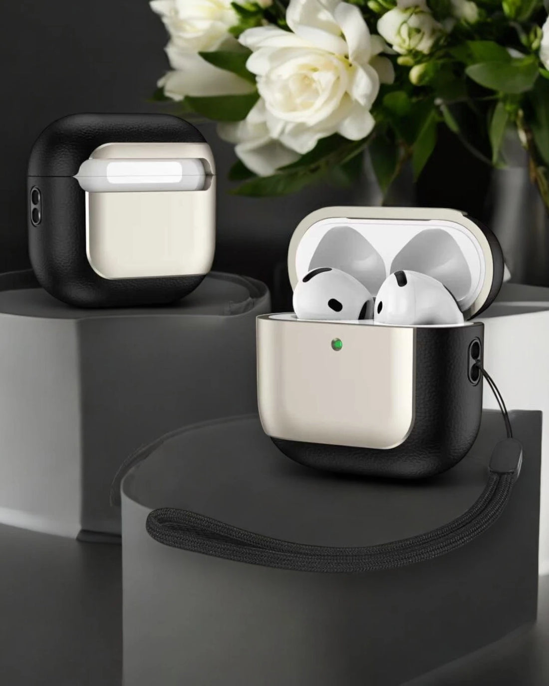 AirPods 4 case with premium leather texture and metallic finish stylish and durable AirPods case