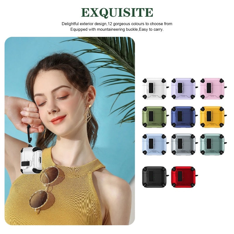 Hard shell airpod 4 case with secure lock and stand – available in 12 color options