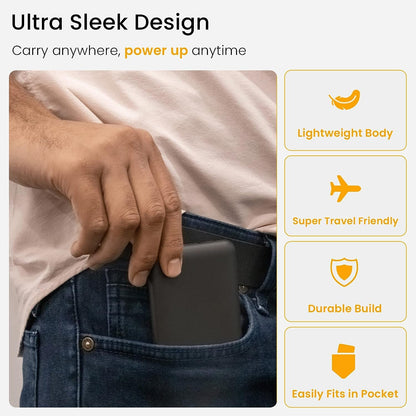 Slim and travel friendly powerbank, fits easily in your pocket for on the go charging