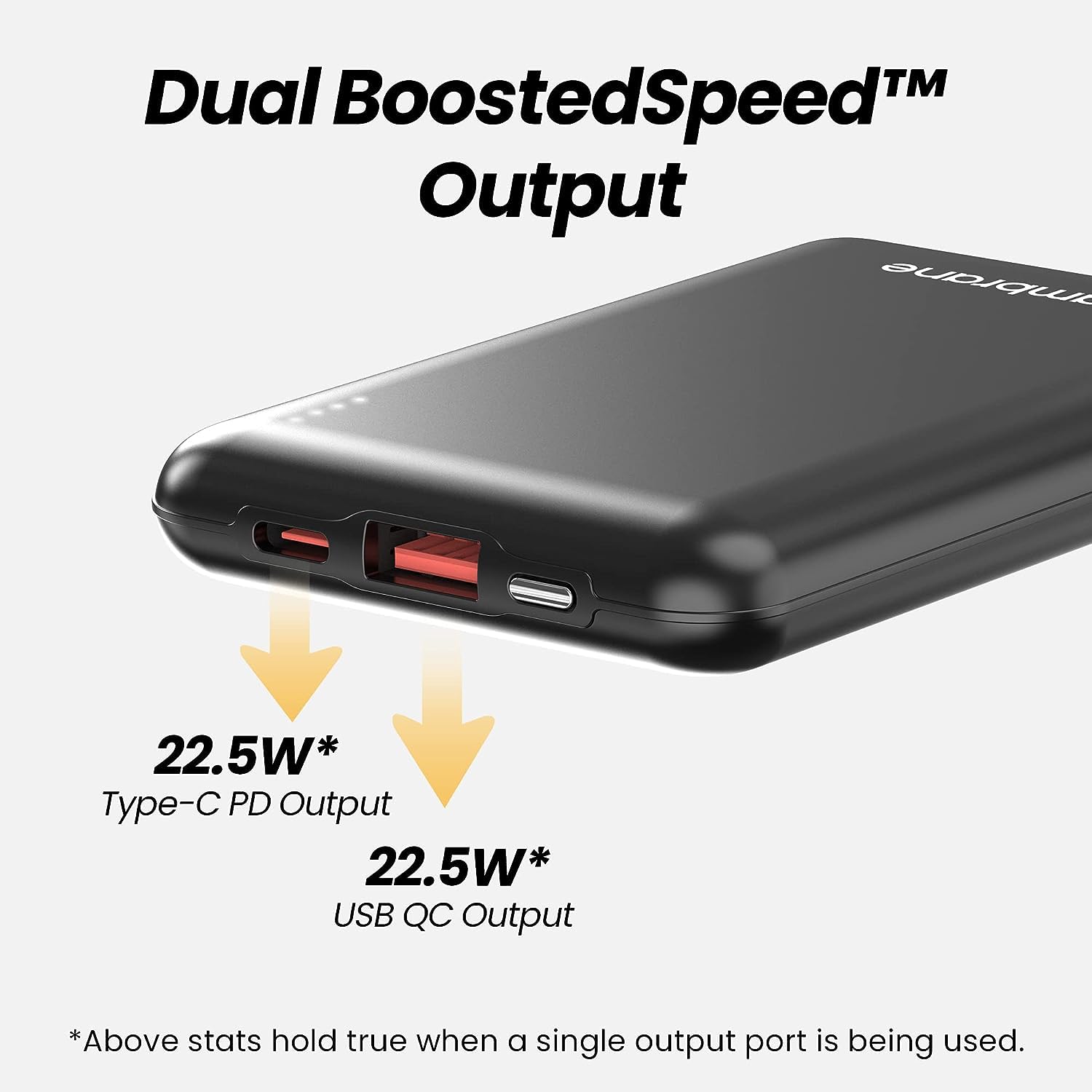 22.5W fast charging power banks, Type-C PD and USB QC dual output for quick charging